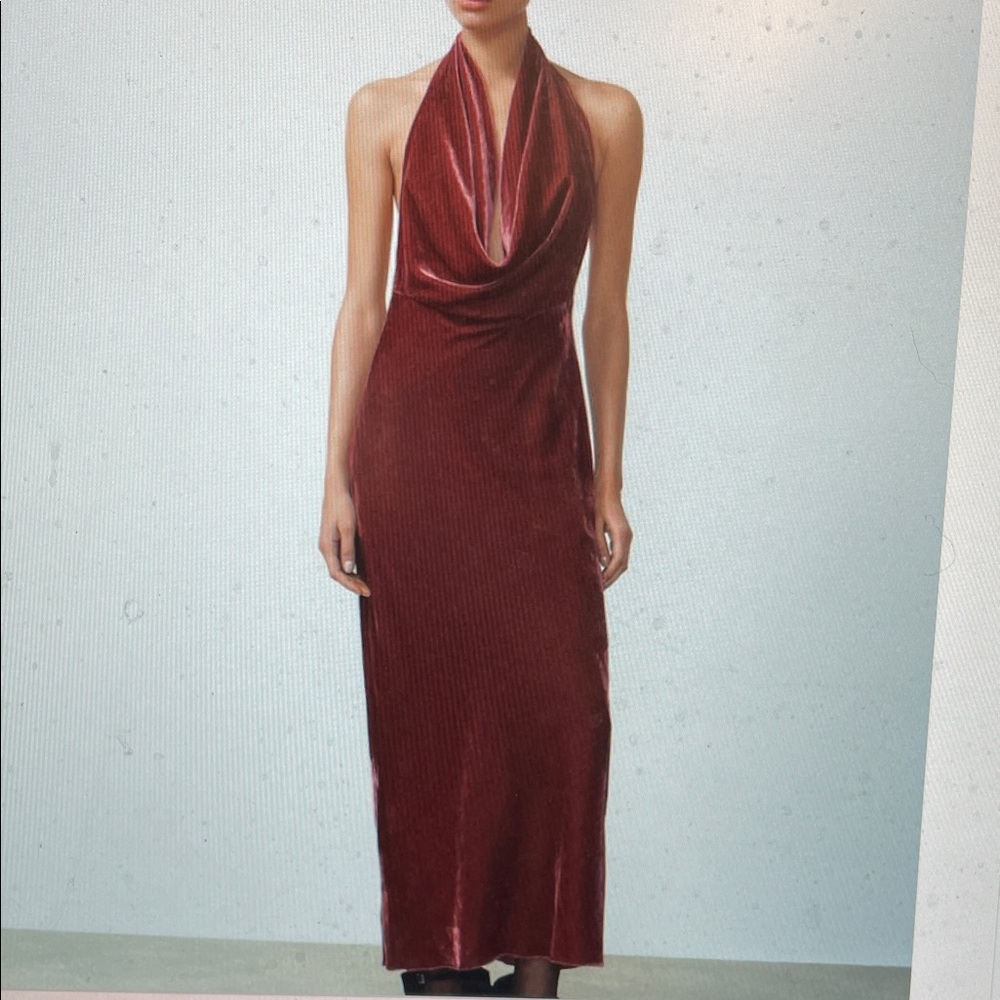 Zara cowl bust Halter Neck Velvet formal backless maxi Dress- new